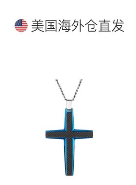 自营 Crucible 洛杉矶黑色碳纤维不锈钢十字架项链 - 中号 - 蓝色
