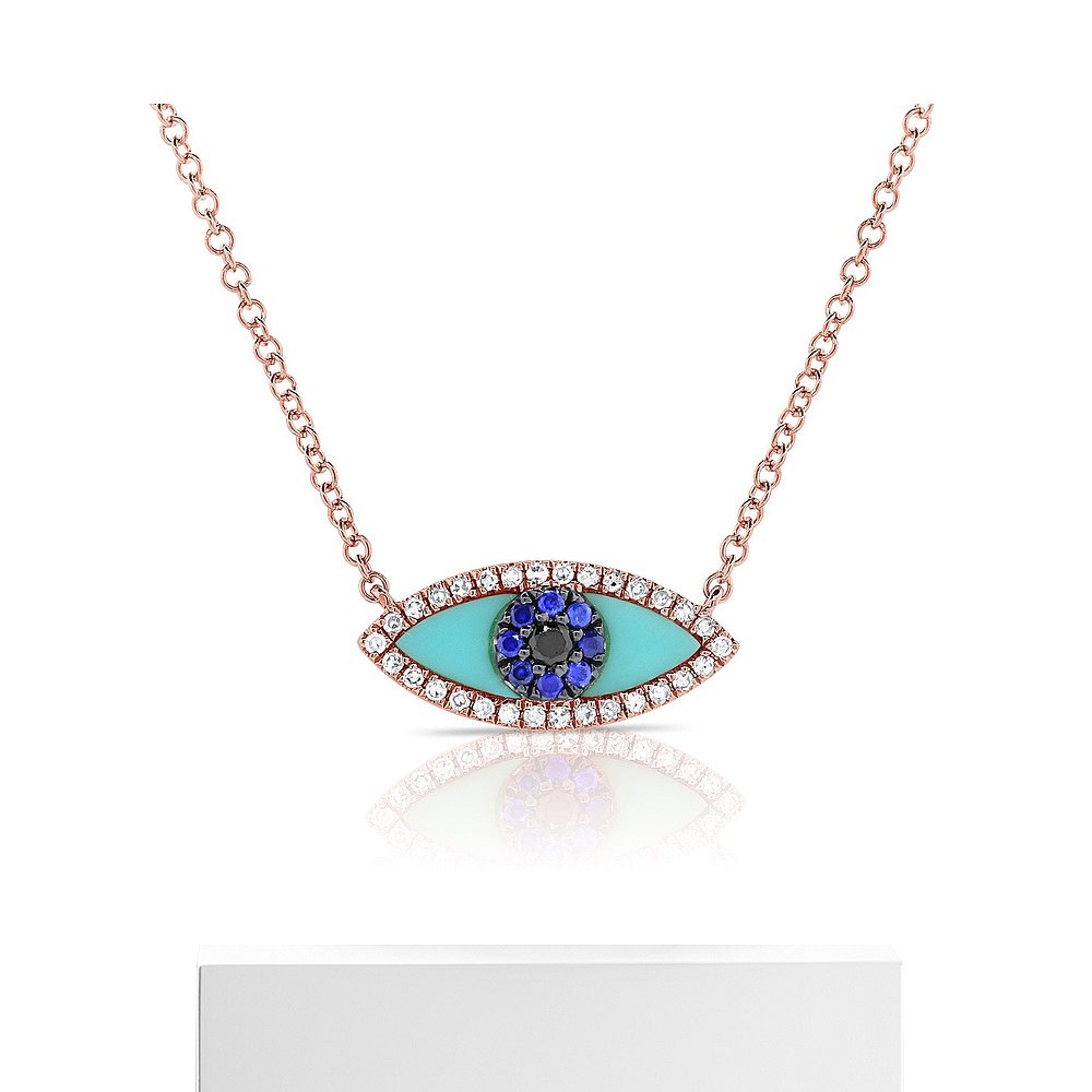 sabrina14k Gold& Diamond Turquoise Evil Eye Necklace- rose-图3