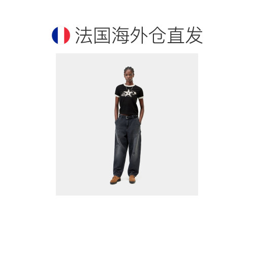 自营欧洲直邮Carhartt WIP Outlaw Star女士黑色/白色棉质印花短T - 图1