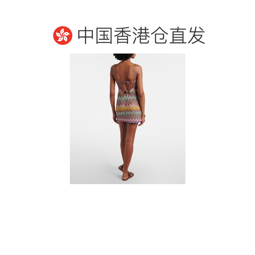 1h可退 香港直邮MISSONI 米索尼 女士 之字纹金银锦缎迷你连衣裙 - 图1