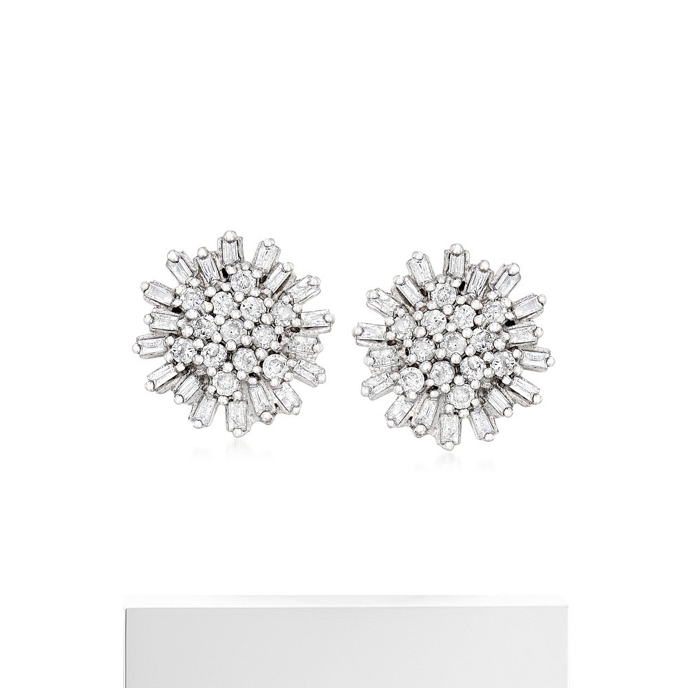 Ross-Simons Diamond Cluster Earrings in Sterling Silver- wh-图3