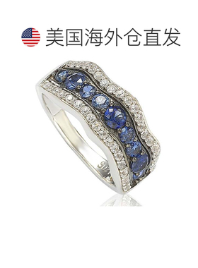 自营925 纯银波浪形戒指中的 Suzy Levian 蓝宝石和钻石配饰 - 蓝