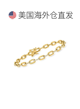 自营Ross-Simons CZ 回形针链式手链，18kt 黄金镀纯银 - 8 英寸