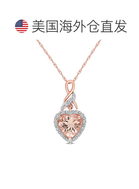 自营10k 玫瑰金 Mimi & Max 光环钻石和心形摩根石吊坠配链 - 粉