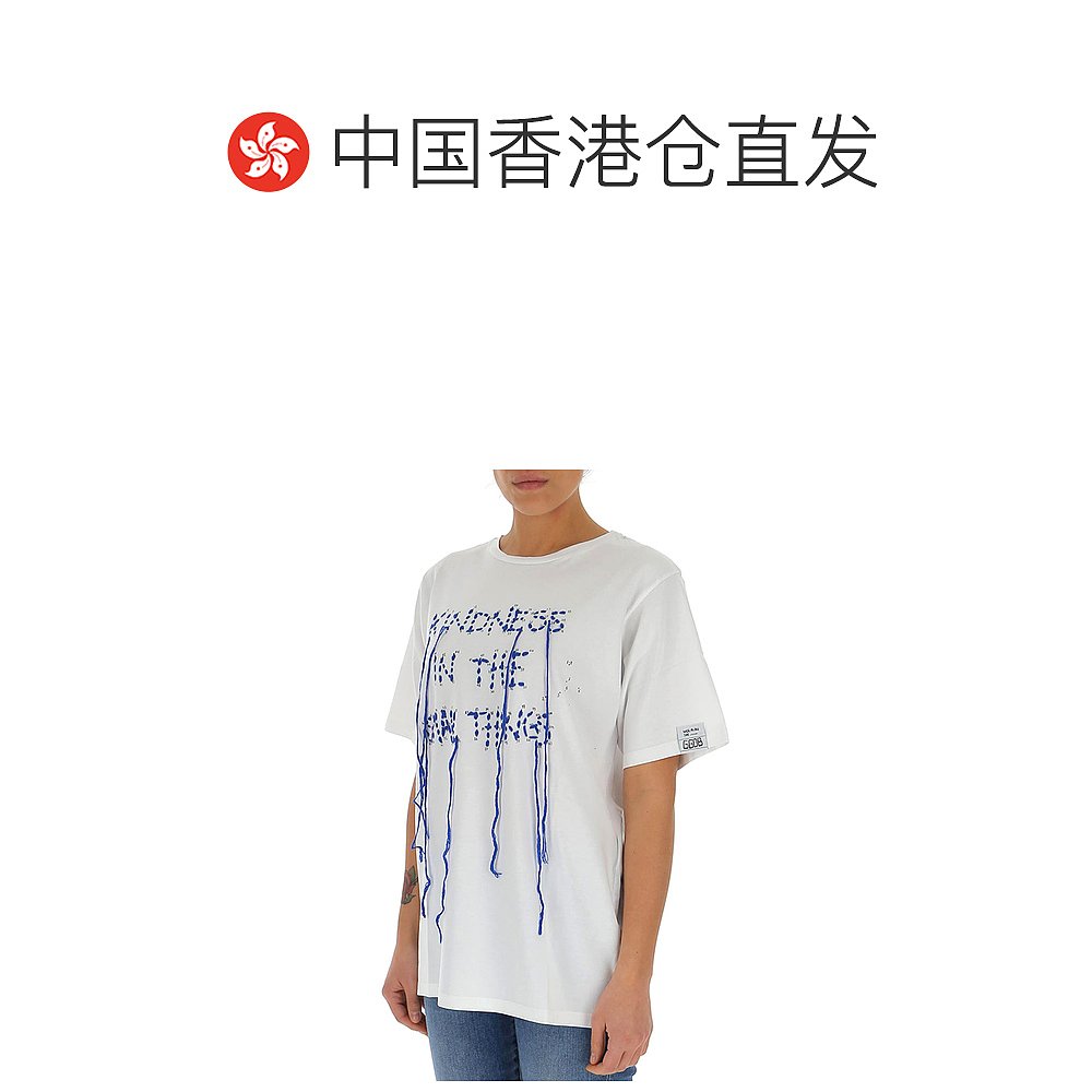 香港直邮Golden Goose Deluxe Brand女士T恤白色字母印花休闲宽松 - 图1