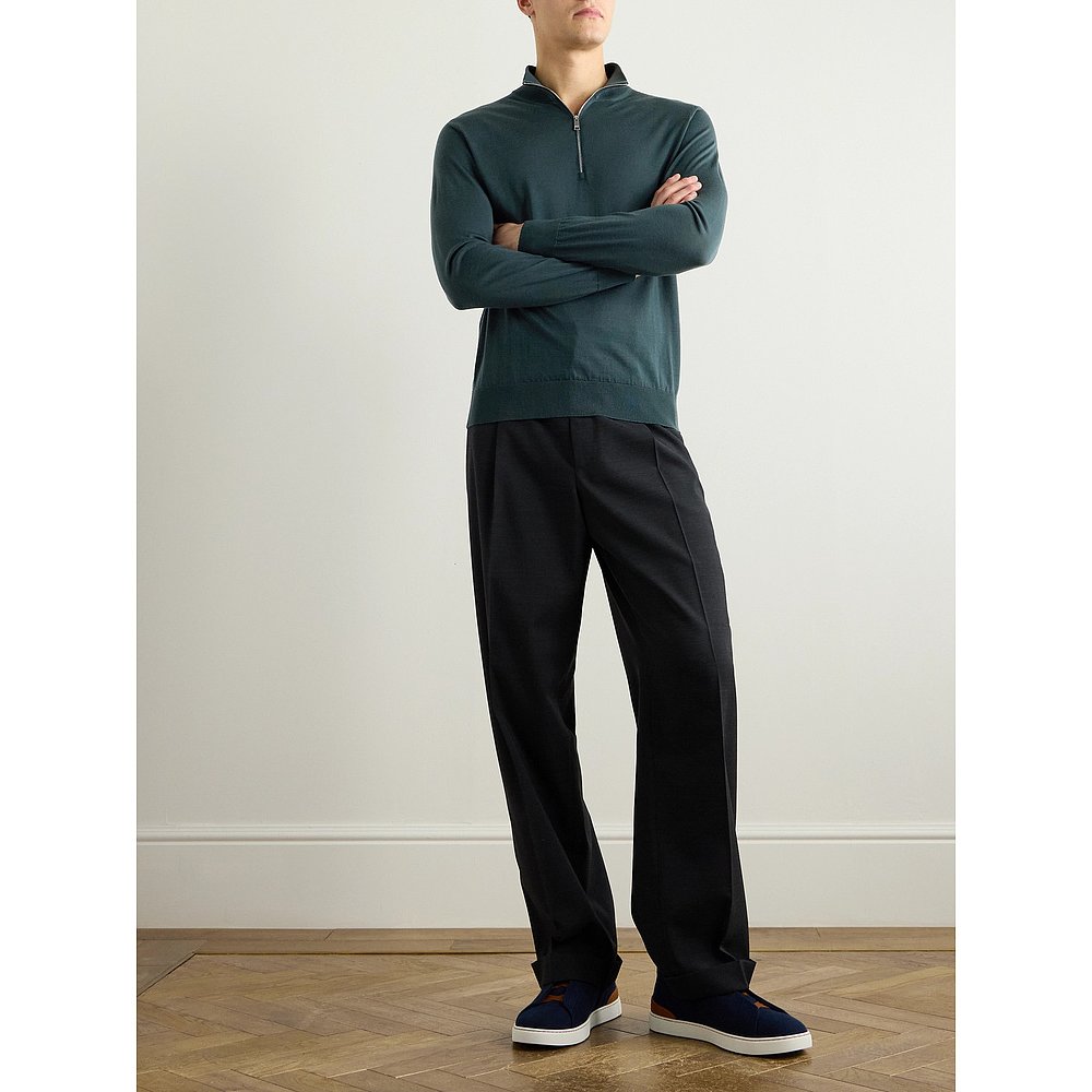 Zegna 杰尼亚 男士 修身羊毛半拉链毛衣 UFM00A9128 - 图0