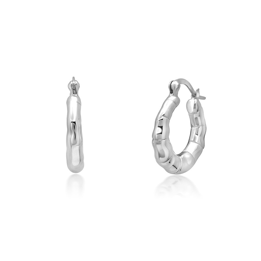 max + stoneSterling Silver Round Bamboo Sectioned Hoop Earri - 图2