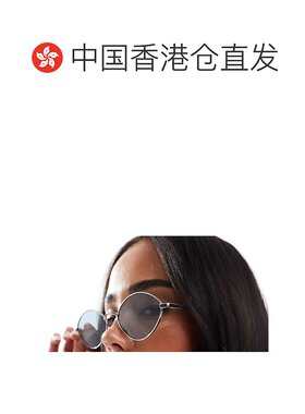 1h可退 香港直邮潮奢 ASOS 女士 设计金属椭圆形光泽银色太阳眼镜