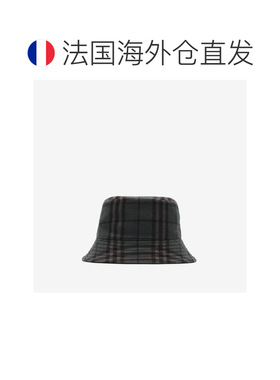 自营欧洲直邮Burberry博柏利 男女同款炭灰色羊毛格纹可逆渔夫帽
