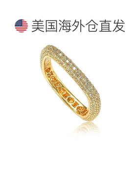 自营Suzy Levian 金色纯银方晶锆石现代密钉方形永恒戒指 - 黄色