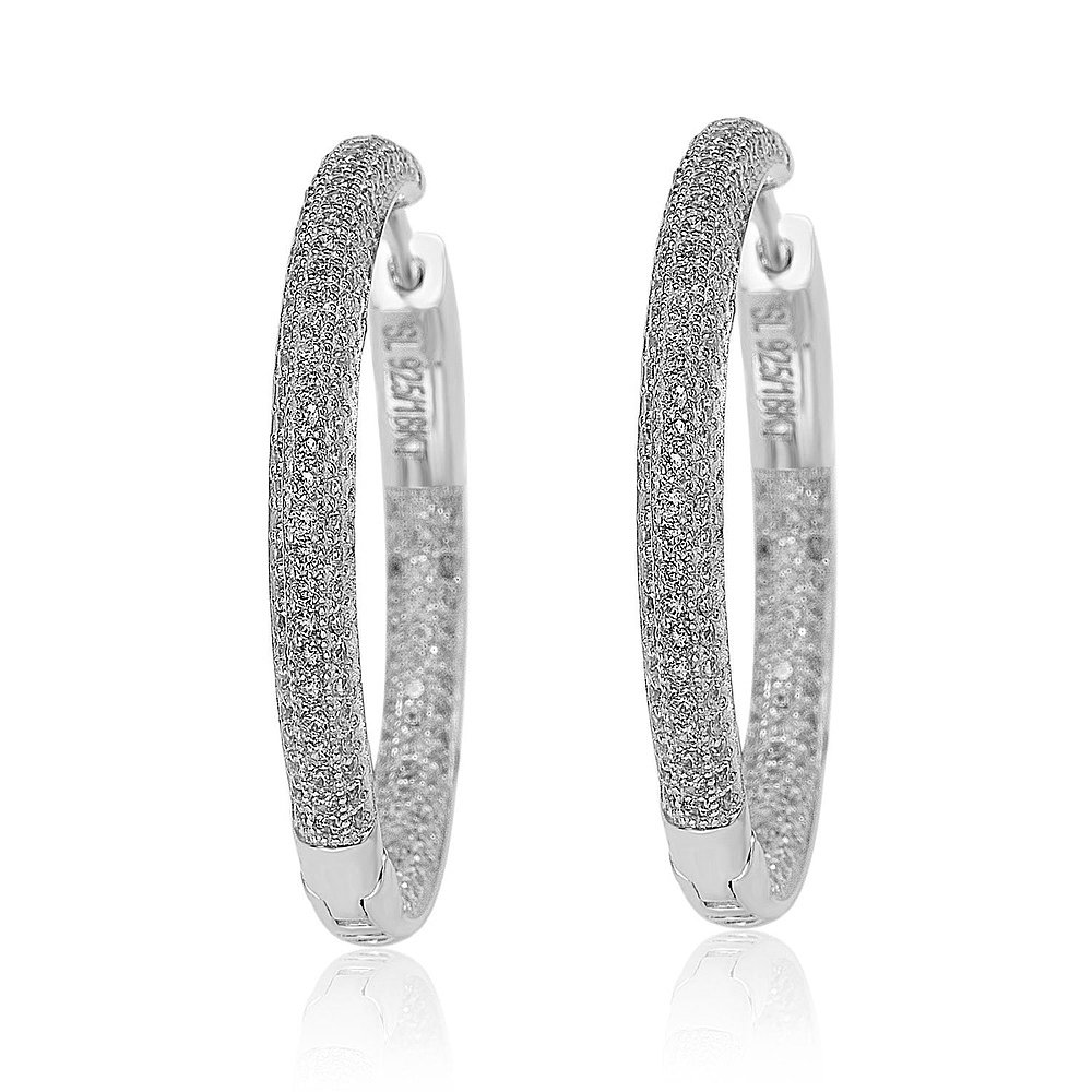 Suzy Levian Sterling Silver & White Cubic Zirconia Pave Hoop - 图2