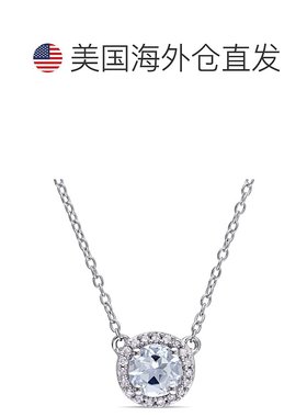 自营925 纯银 Mimi & Max 1/10 克拉 TW 钻石和海蓝宝石光环项链