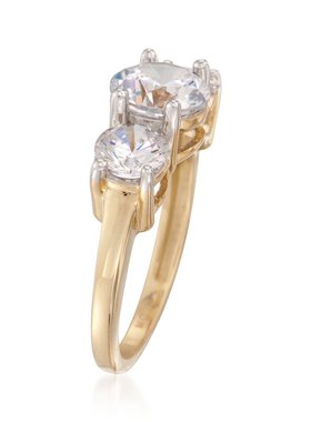 【美国奥莱】直发 14 克拉黄金 Ross-Simons CZ 3 石戒指 - 白色