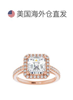 自营 pompeii33 1/2 克拉阿斯切切割莫桑石和钻石光环订婚戒指（1