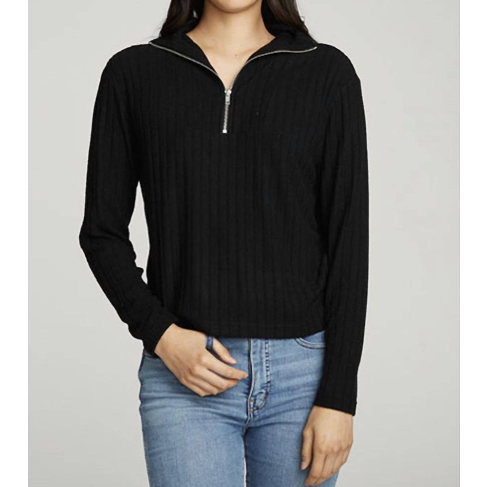 chaserZip Up Mock Neck Long Sleeve Pullover In True Black--图2