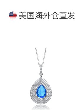 自营 genevive纯银浅蓝色椭圆形泪珠白色立方氧化锆吊坠 - 蓝色