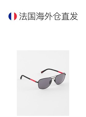 自营欧洲直邮Prada普拉达 Linea Rossa系列黑色金属logo标识太阳