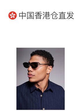 1h可退 香港直邮潮奢 ASOS 男士 设计尖角金属绿色烟灰色镜片太阳