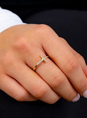 Giani Bernini|金镶纯银方晶锆石侧十字戒指