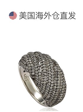 自营 Suzy Levian 熏黑纯银方晶锆石交叉戒指 - 黑色 美国奥莱直