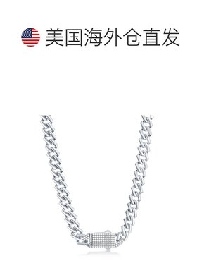自营 simona纯银 9 毫米摩纳哥链带微密镶 CZ 锁 - 银 - 22 英寸