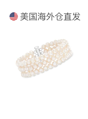自营Ross-Simons 5.5-6.5 毫米养殖珍珠三股手链配 925 纯银 - 8.