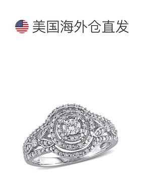 自营 Mimi & Max 1/2 克拉 TDW 钻石光环簇订婚戒指 10k 白金 -
