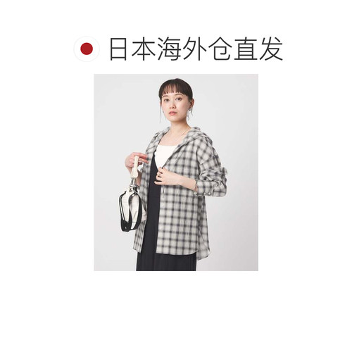 日本直邮at ease 衬衫 浅蓝 格子图案 连帽设计通勤外套 - 图1