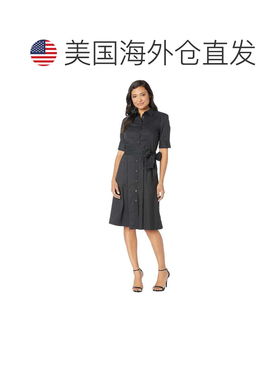自营Women's Lauren Ralph Lauren Shirt Dress Black Tie-Waist