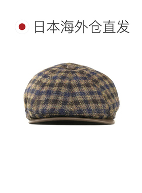 日本直邮STETSON 男士秋冬格纹粗花呢鸭舌帽 羊皮帽檐 8片式 大码