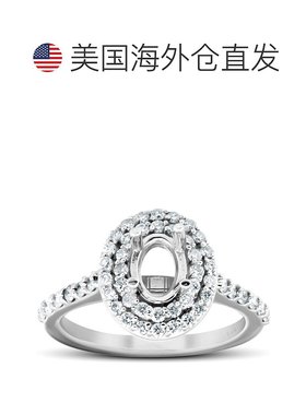 自营 pompeii33/4 克拉双光环钻石订婚戒指椭圆形镶嵌半镶 14k 白