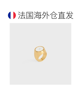 自营欧洲直邮CELINE思琳 Triomphe米白色/金色黄铜珐琅戒指男女同
