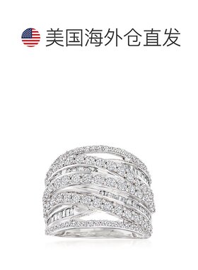 自营 925 纯银 Ross-Simons 圆形和长方形钻石公路戒指 - 白色 美