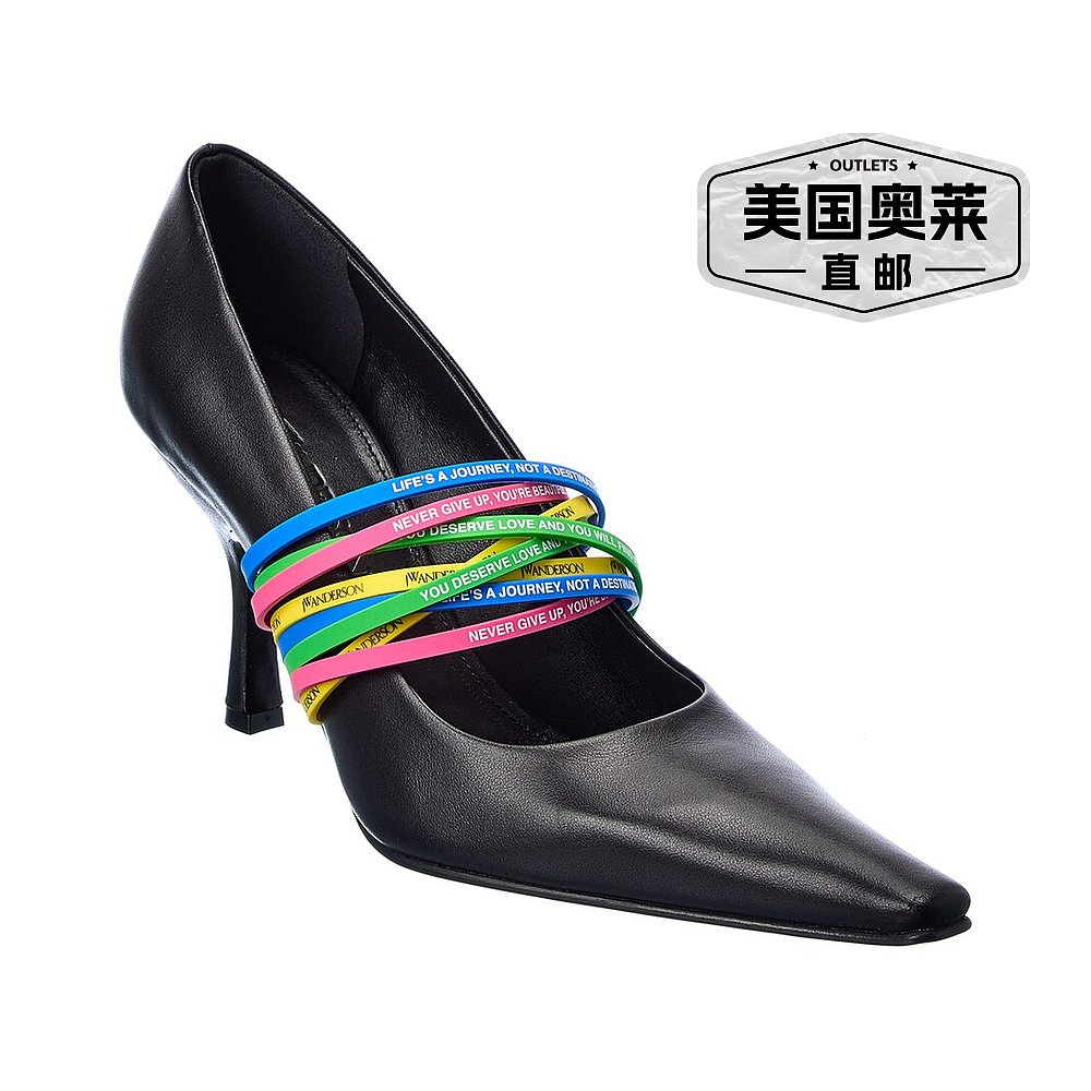 JW Anderson 标语印花皮革高跟鞋 - 黑色 【美国奥莱】直发 - 图0