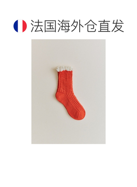 欧洲直邮自营Sezane Elena儿童橙色堆堆袜有机棉蕾丝短袜袜子