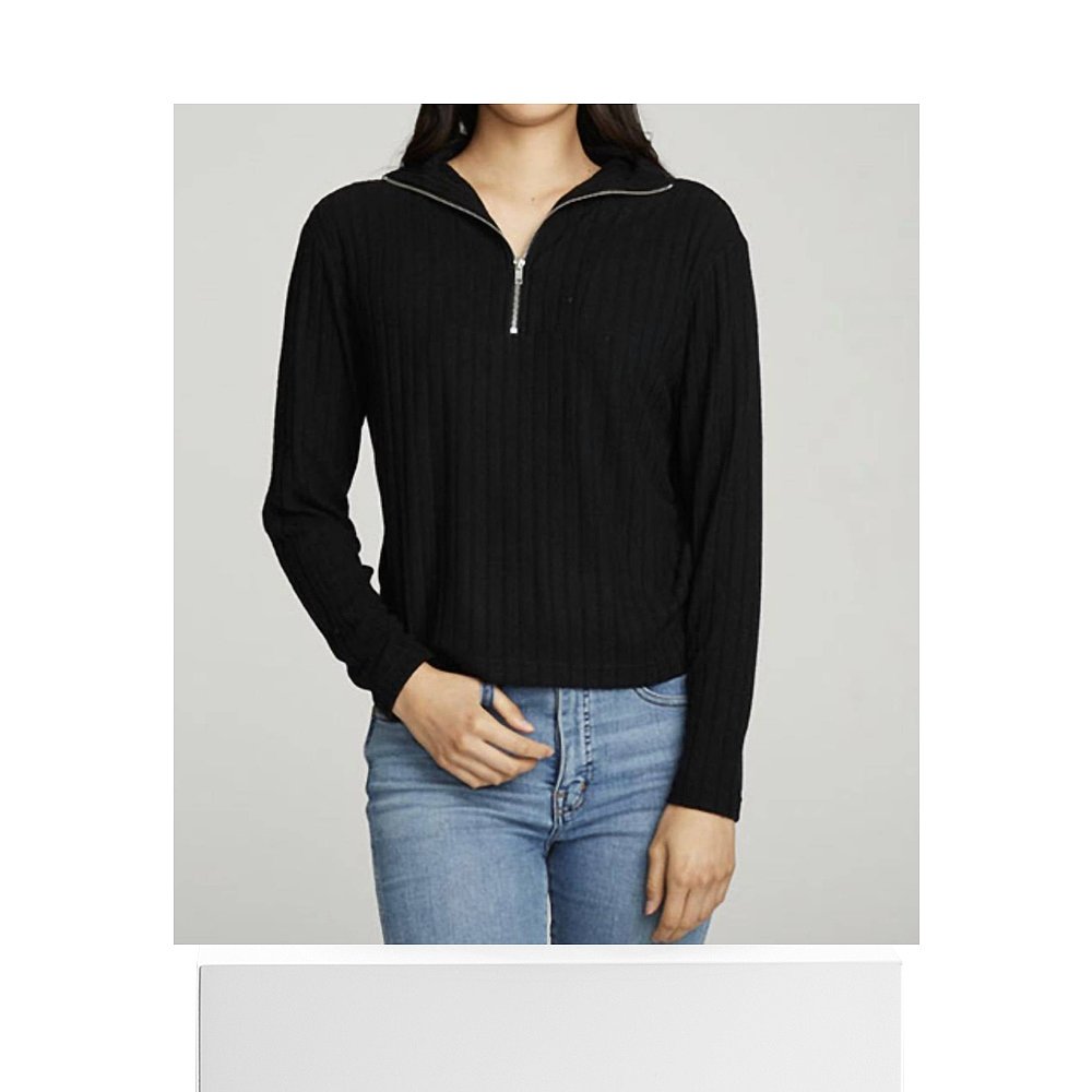 chaserZip Up Mock Neck Long Sleeve Pullover In True Black - - 图3