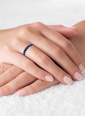 美国直邮Macy's|镀铑纯银打造的蓝色尖晶石公主方形切割永恒戒指