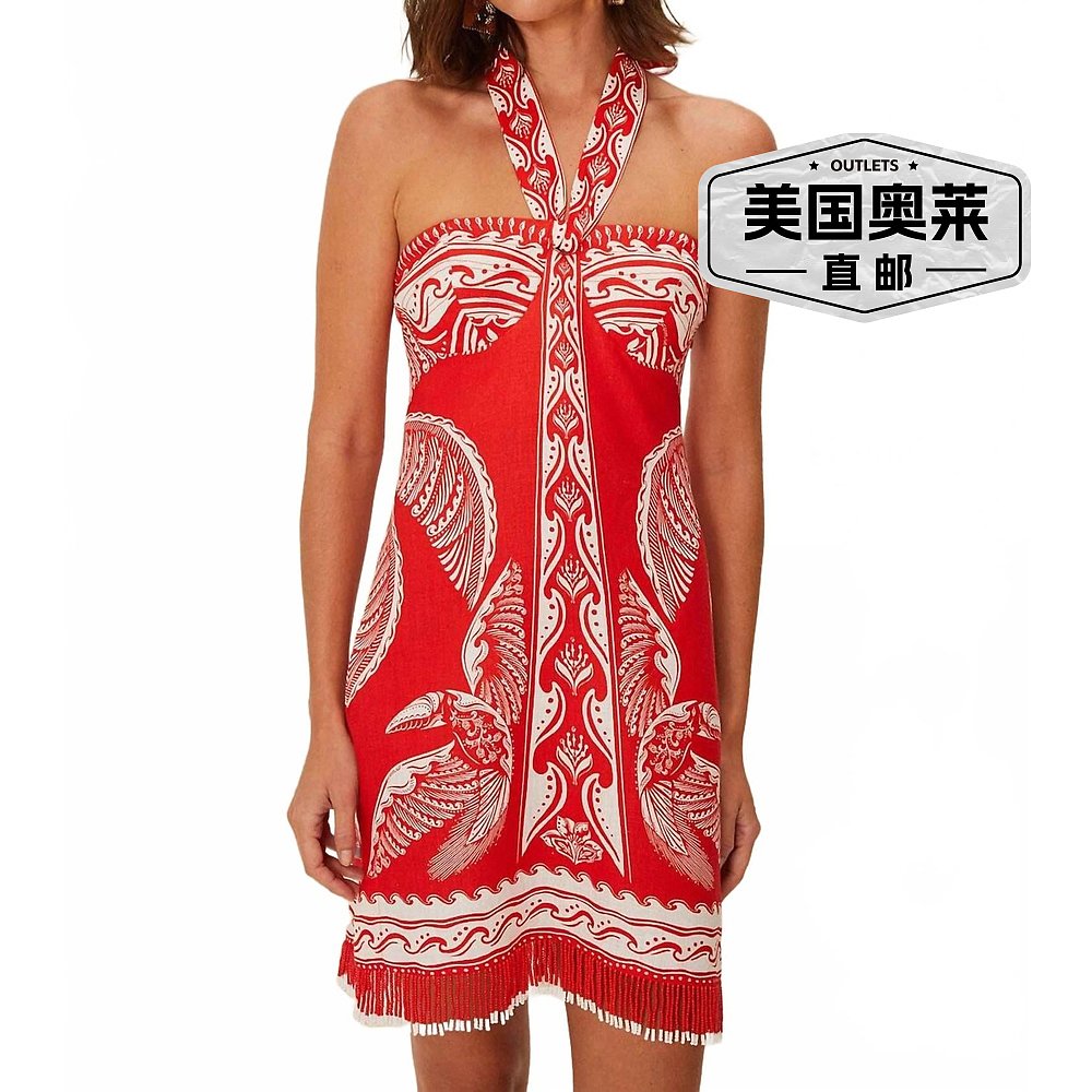 自营farm rioMajestic Coconut Tree Linen Mini Dress In Red - - 图0