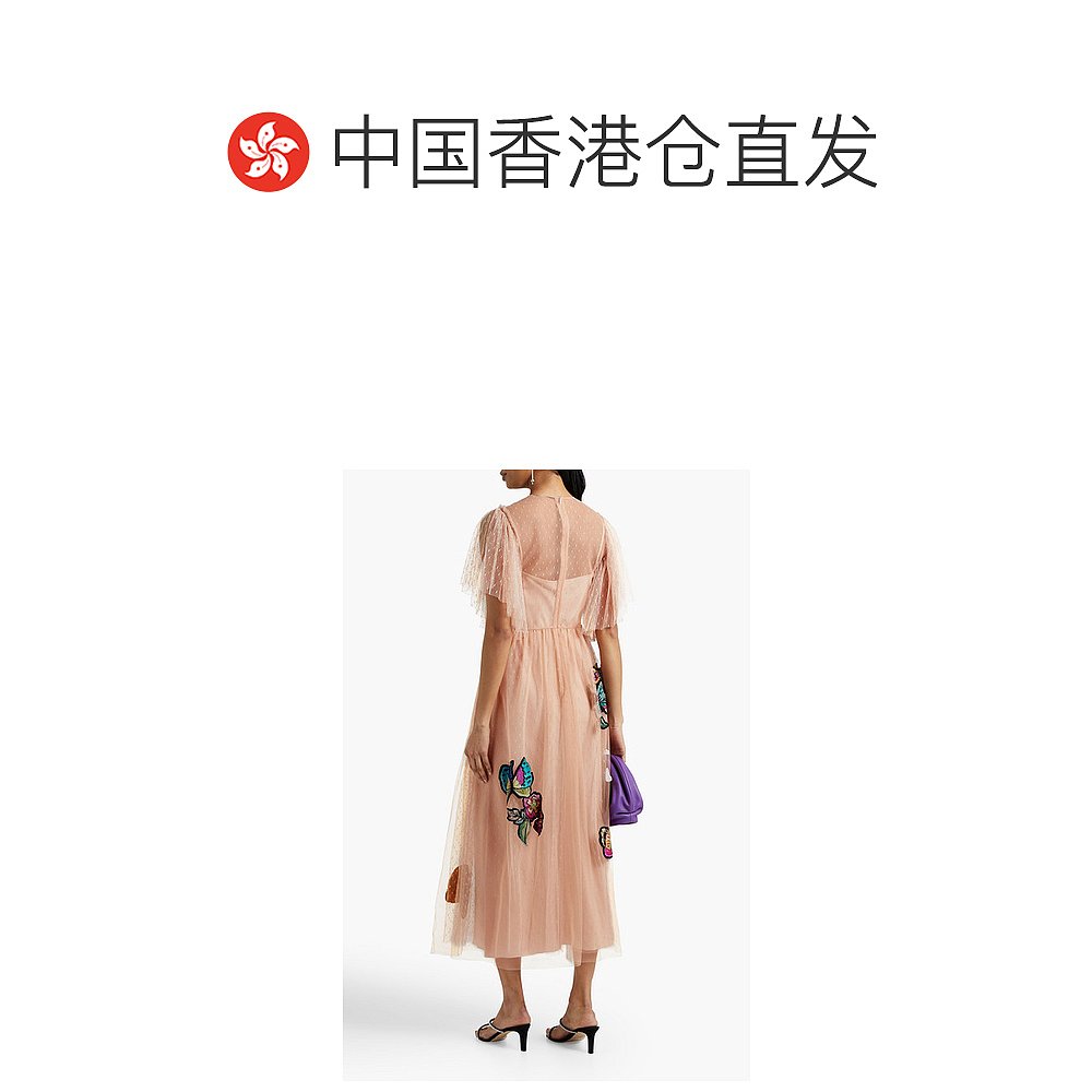 香港直邮潮奢 Red Valentino 女士嵌花点子花六角网眼纱中长连衣 - 图1