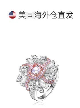 自营 GENEVIVE 纯银两色电镀立方氧化锆簇状戒指 - 粉红色 美国奥