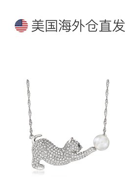 自营Ross-Simons 8 毫米养殖珍珠和白色托帕石猫项链 925 纯银黑