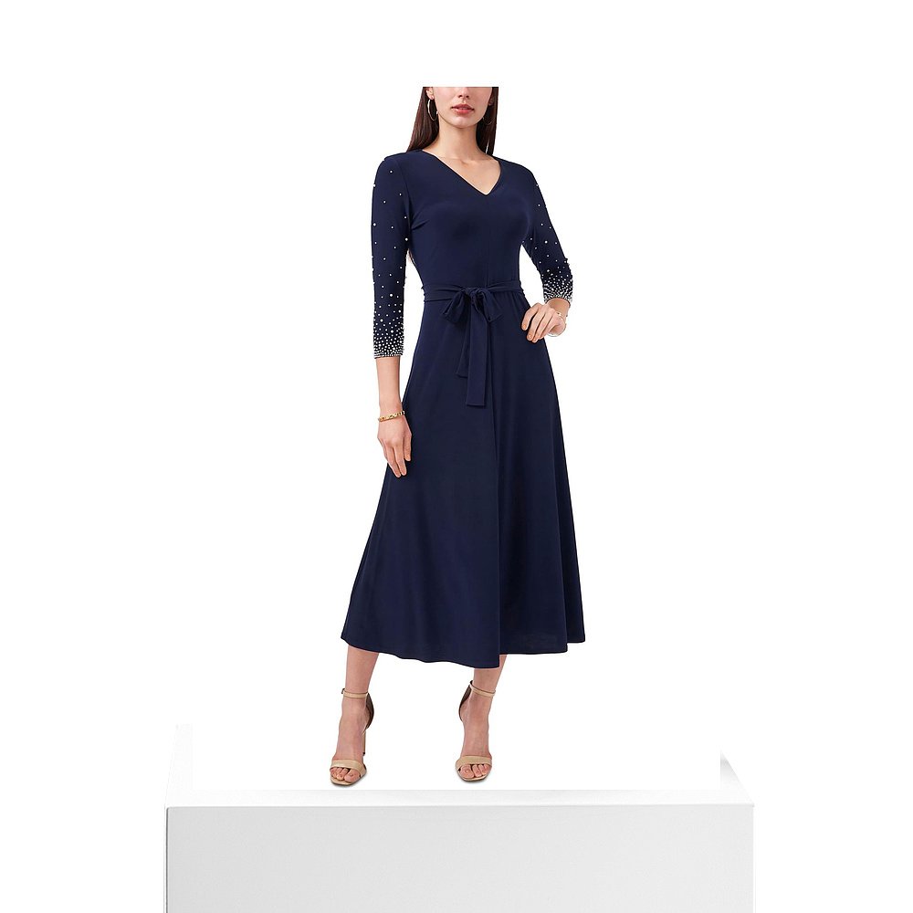 mskPetites 女士 Beaded Mid Calf Midi Dress lovely navy 【美 - 图3