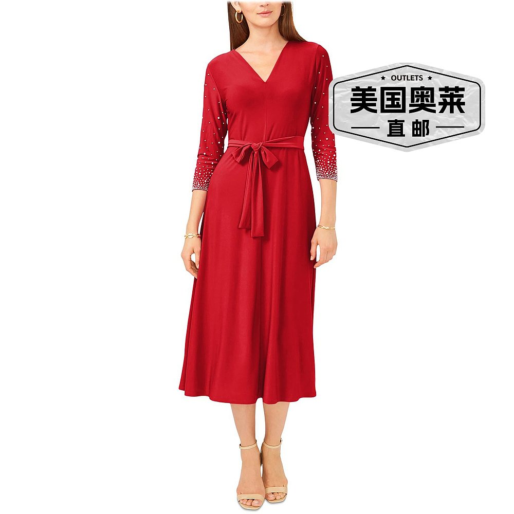 mskPetites 女士 Beaded Mid Calf Midi Dress lovely navy 【美 - 图0