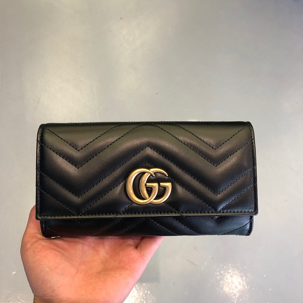 Gucci 古驰 女士 黑色GG Marmont系列长款钱包 443436DTD1T - 图2