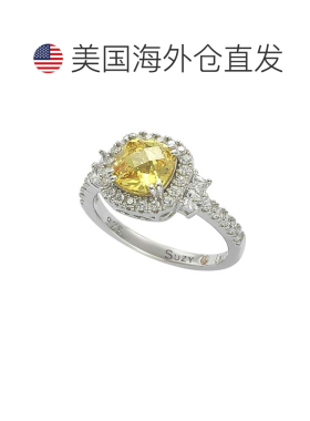 自营Suzy Levian 纯银黄色和白色方晶锆石订婚戒指 - 黄色 美国奥