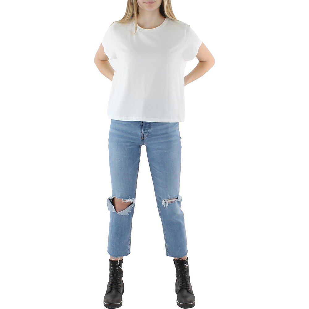 dknyWomens Stretch Crewneck T-Shirt- white【美国奥莱】直发-图2