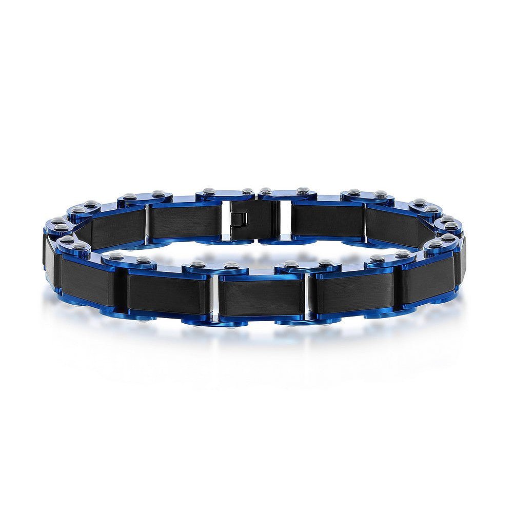 blackjackStainless Steel Black & Blue Industrial Link Bracel - 图2