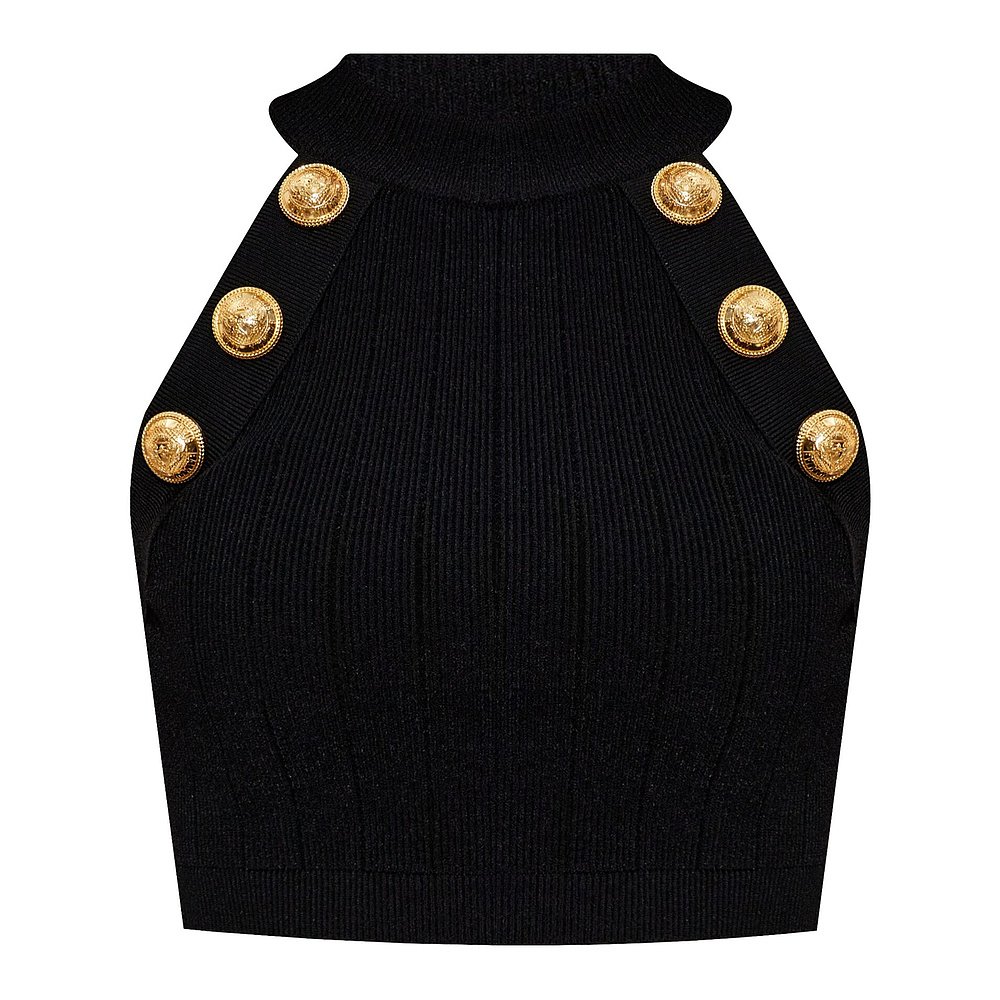 1h可退 BALMAIN 女士背心吊带 EF1AB390KB070PA AW2025 黑色 - 图2
