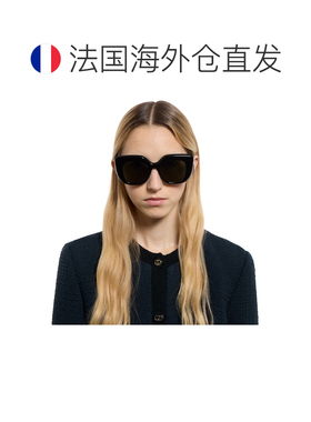 自营欧洲直邮GUCCI古驰 女士黑色醋酸纤维双G方框太阳镜