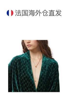 自营GUCCI/古驰 23新款BLONDIE女士金色玻璃珍珠吊坠金属项链